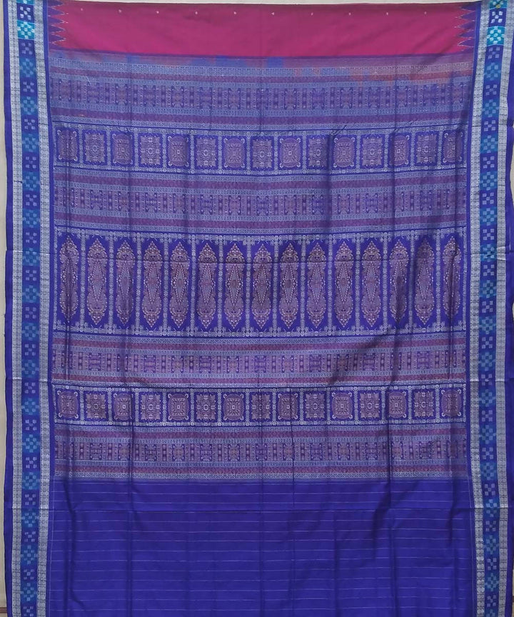 Pink blue handwoven bomkai silk saree