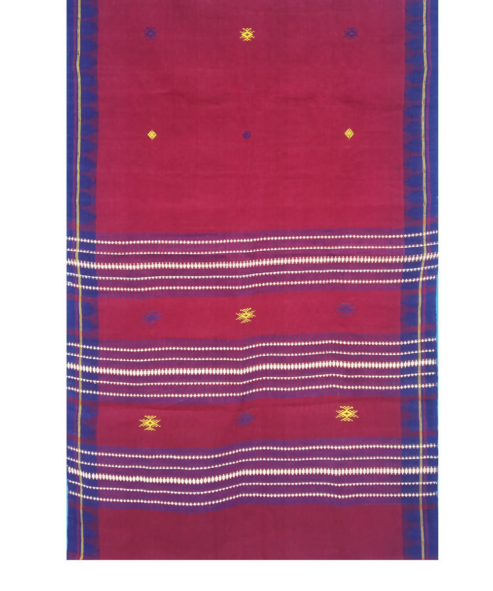 Maroon Blue Natural Dye Handloom Kotpad Cotton Stole