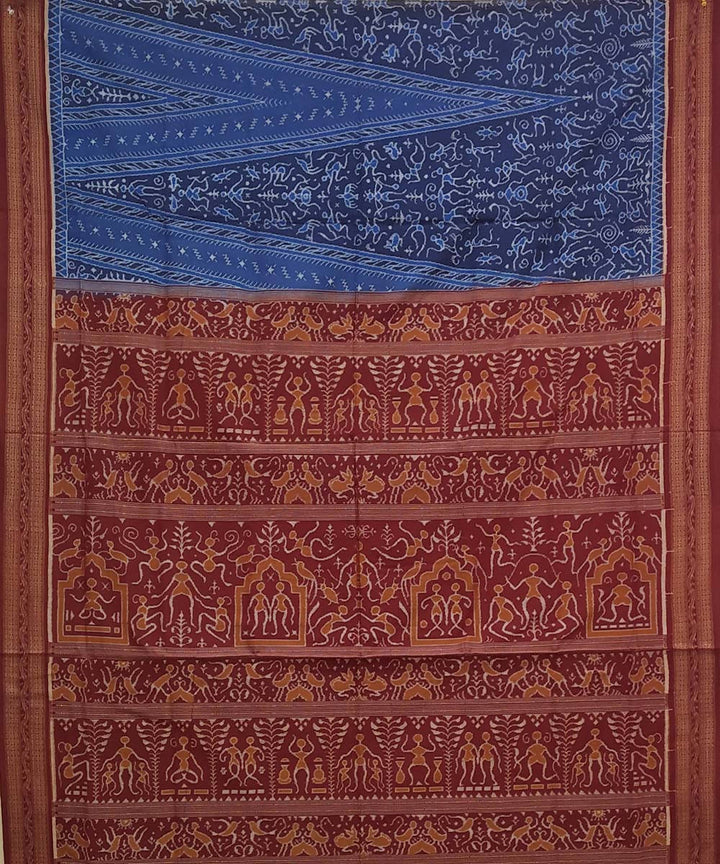 Blue handwoven cotton ikat sambalpuri saree