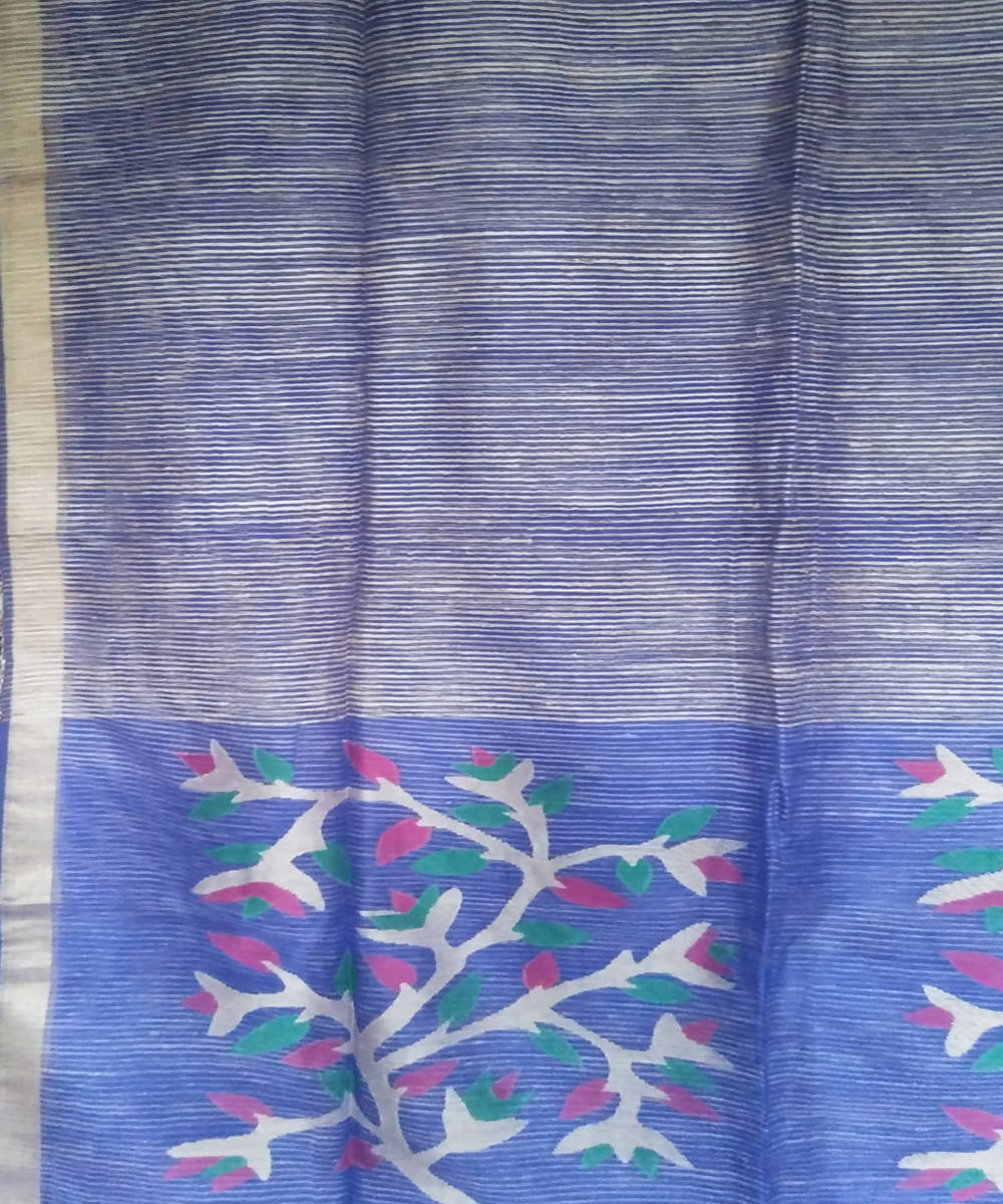 Blue grey silk handwoven bengal saree