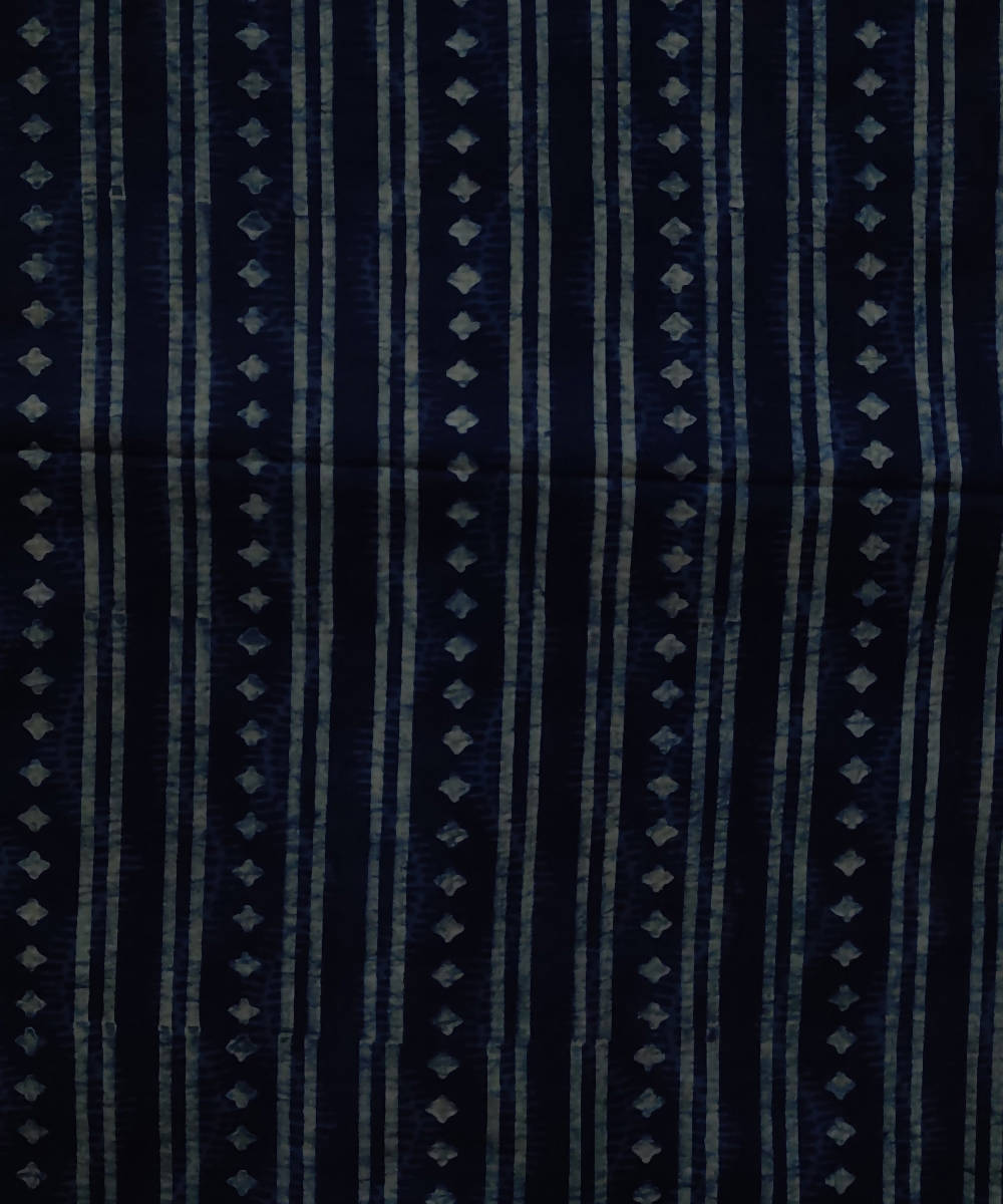 Natural dye blue striped dabu print handspun handloom cotton fabric