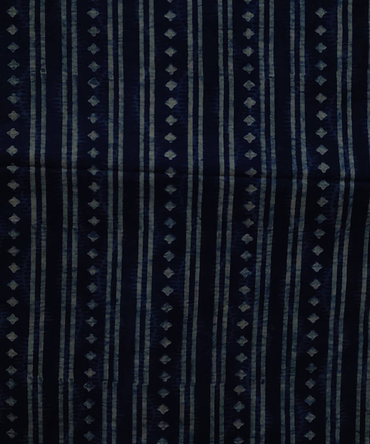 Natural dye blue striped dabu print handspun handloom cotton fabric