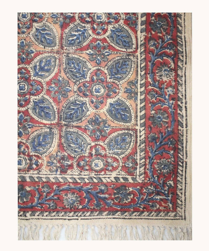 Handprinted Kalamkari Floral Design Dhurrie