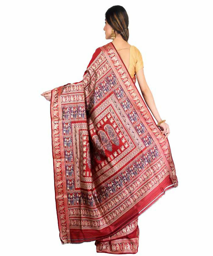 Red handwoven baluchari silk saree