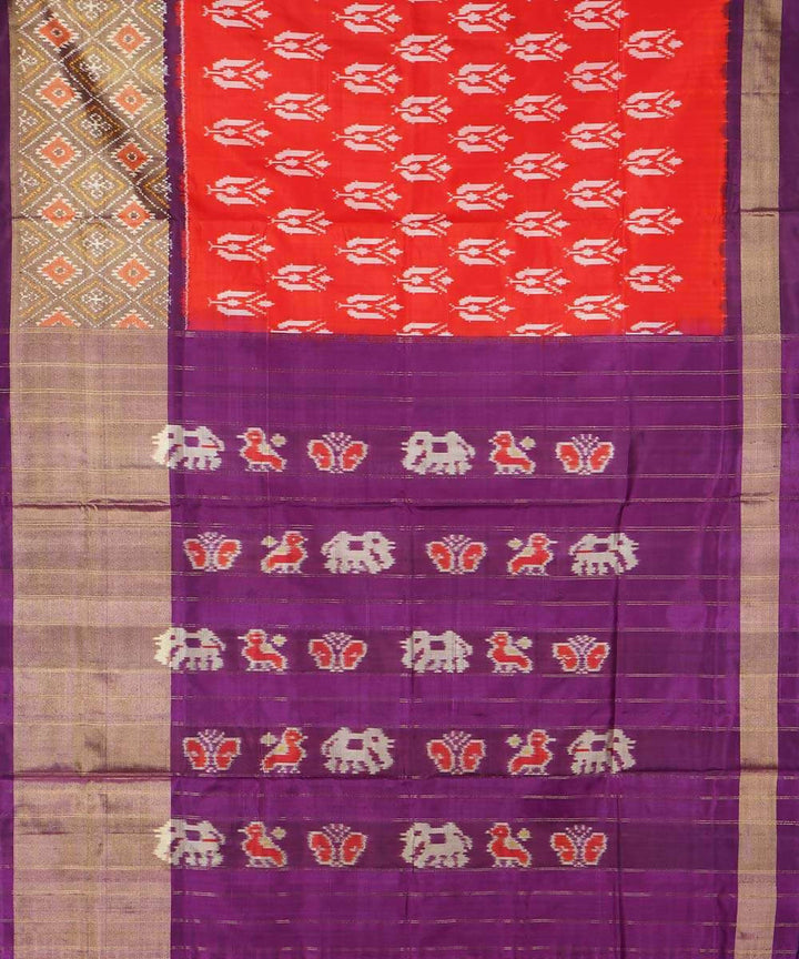 Red and purple handloom silk ikkat pochampally saree