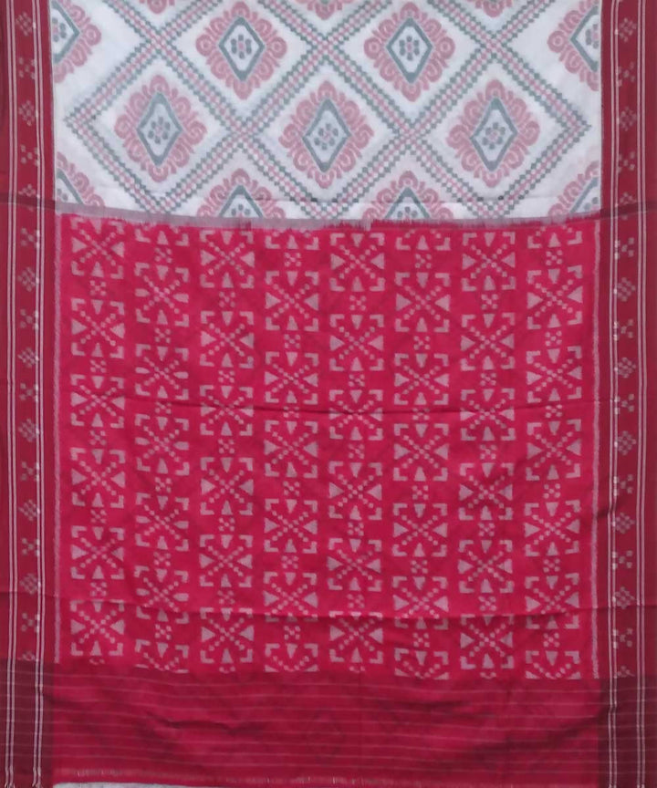 Offwhite maroon handwoven nuapatana ikat cotton saree