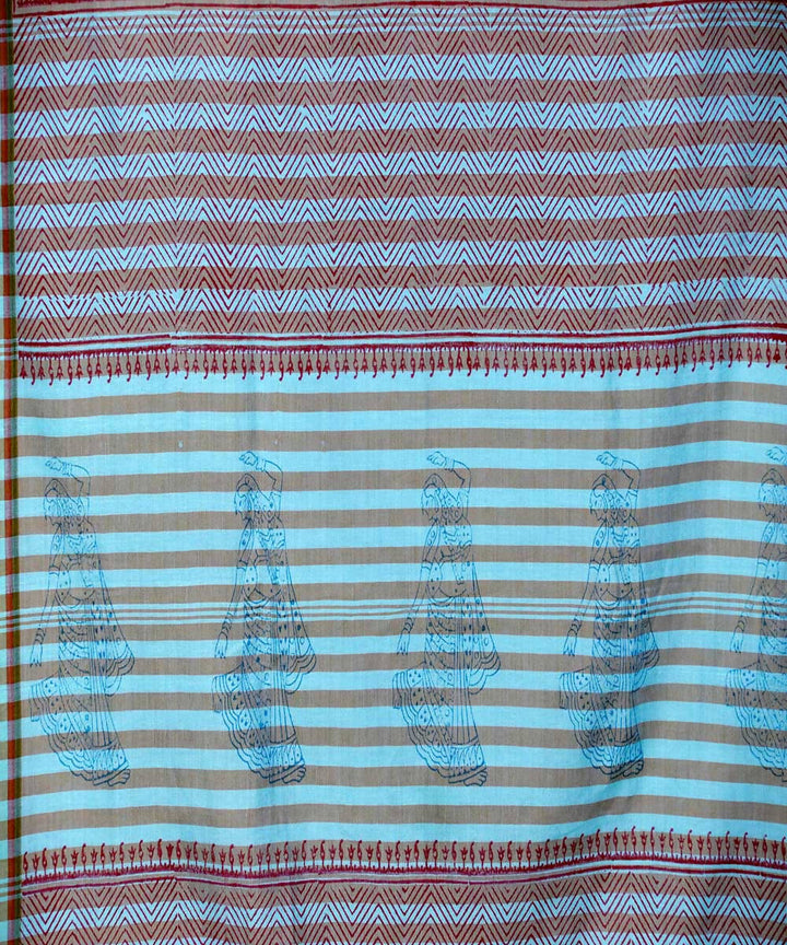 Multi colored handblock printed cotton saree