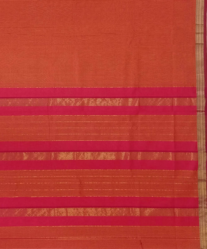 Maheshwari Orange Handwoven Cotton Silk Saree