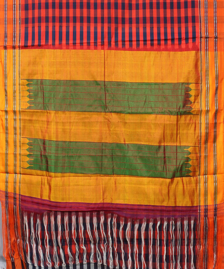 red navy checks handwoven gomi teni border ilkal saree