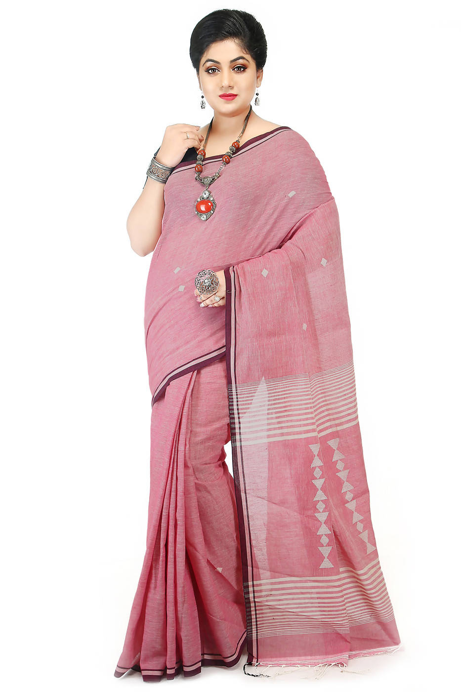 Handloom bengal baby pink cotton saree