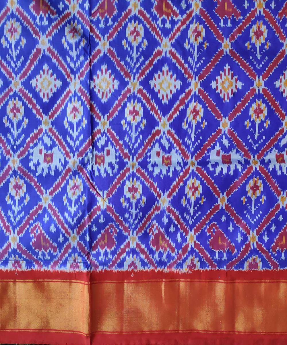 Violet blue with red handwoven ikkat silk pochampally saree