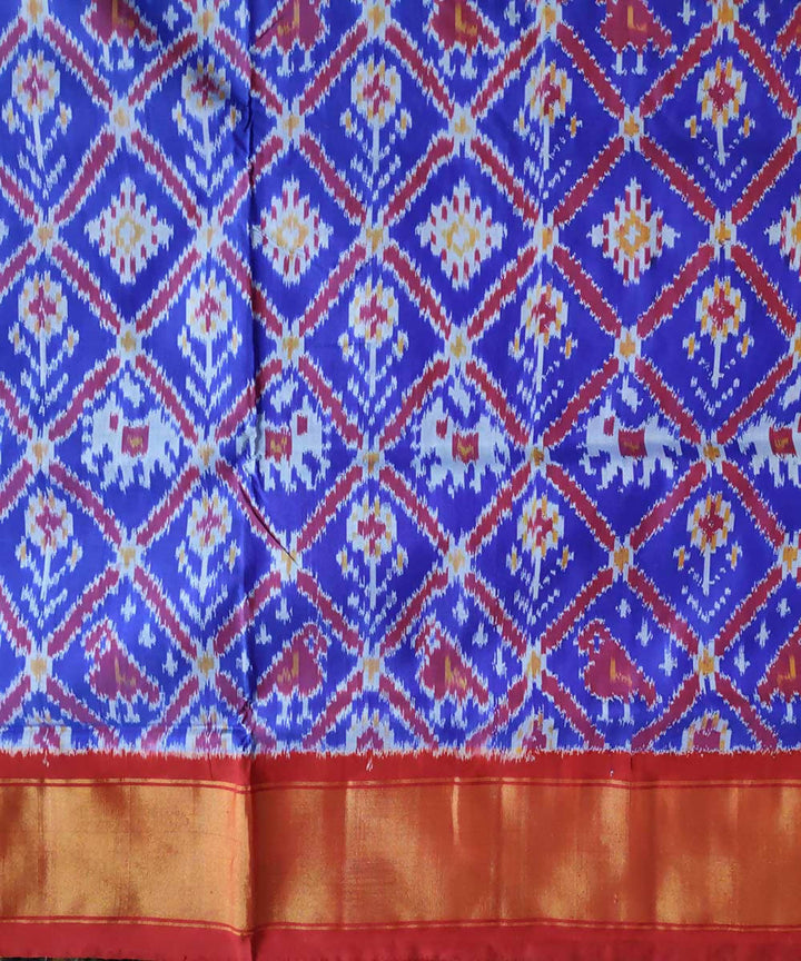 Violet blue with red handwoven ikkat silk pochampally saree