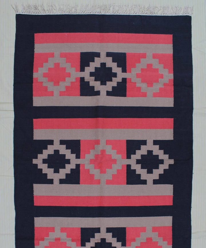 Pink and Black Handwoven Cotton Dhurrie