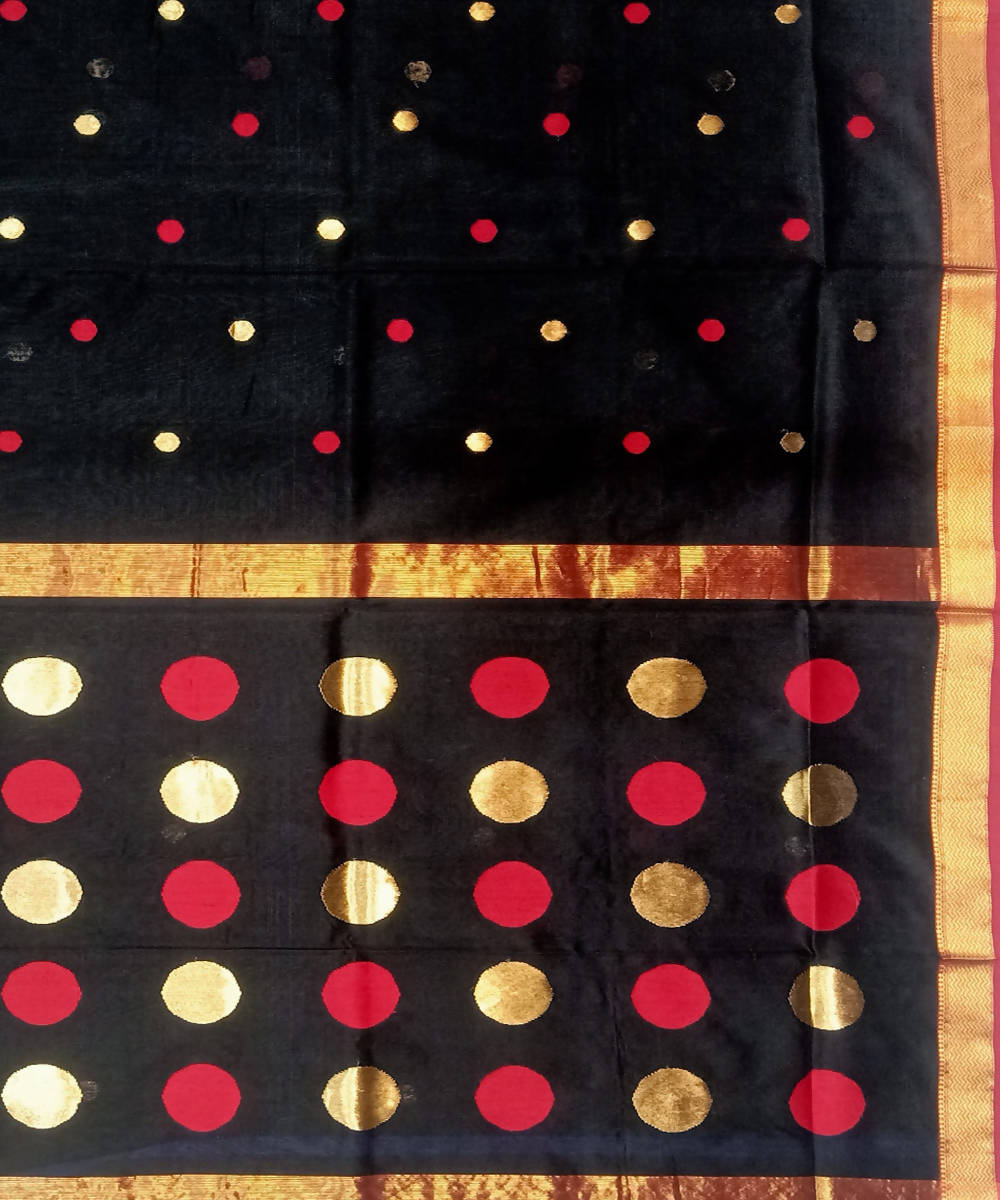 Black Maheshwari Handwoven Cotton Silk Saree