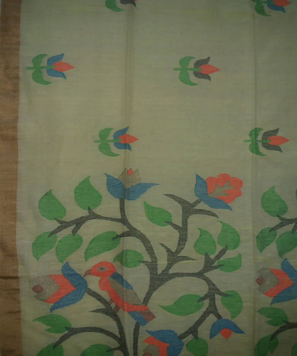 Bengal handspun handwoven jamdani cotton yellow saree