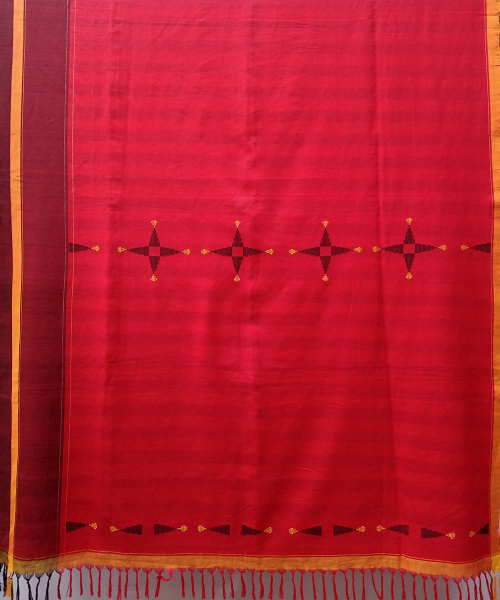 Red black handwoven extra weft cotton saree