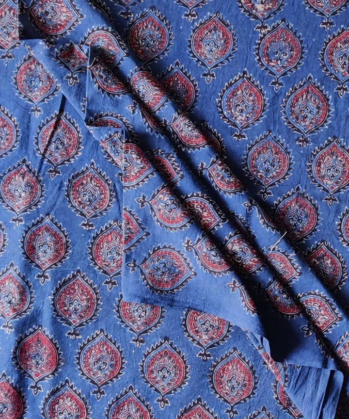 Blue red black natural dye ajrakh print handspun cotton fabric