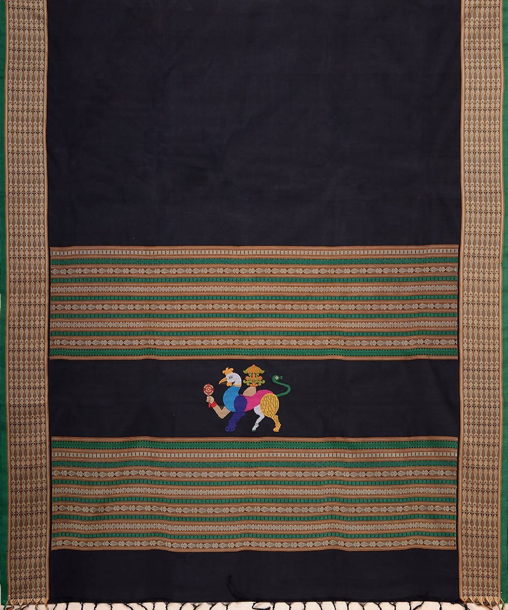 Black and beige Handloom Kanchi thread work cotton saree
