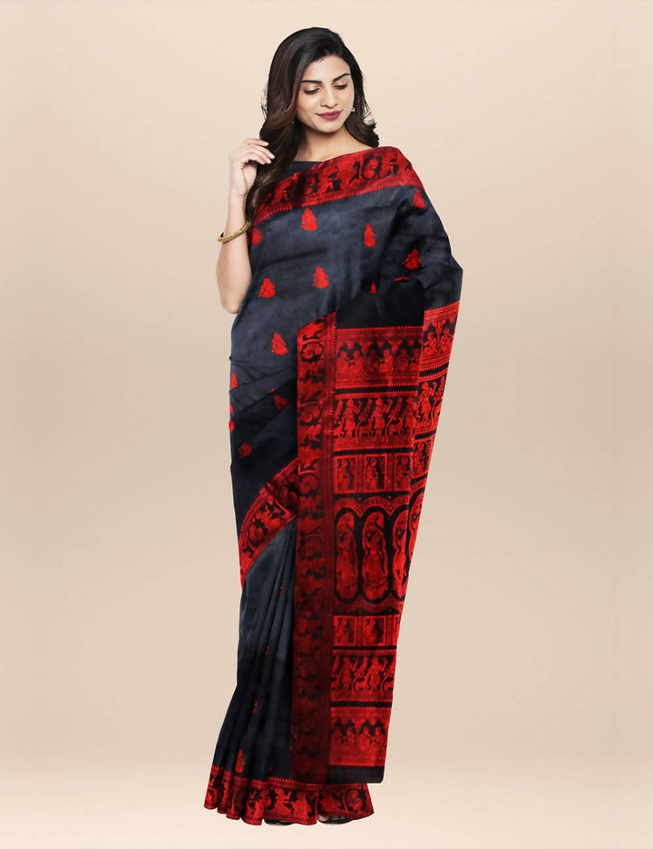 Black and red Baluchari Silk Saree