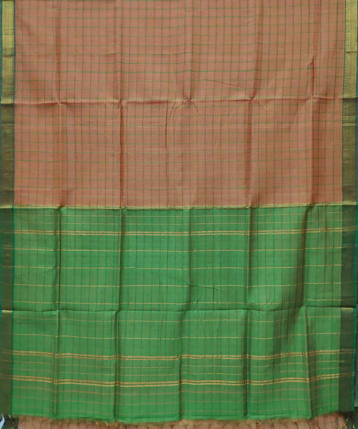 Light orange and green checks handloom cotton silk mangalagiri saree