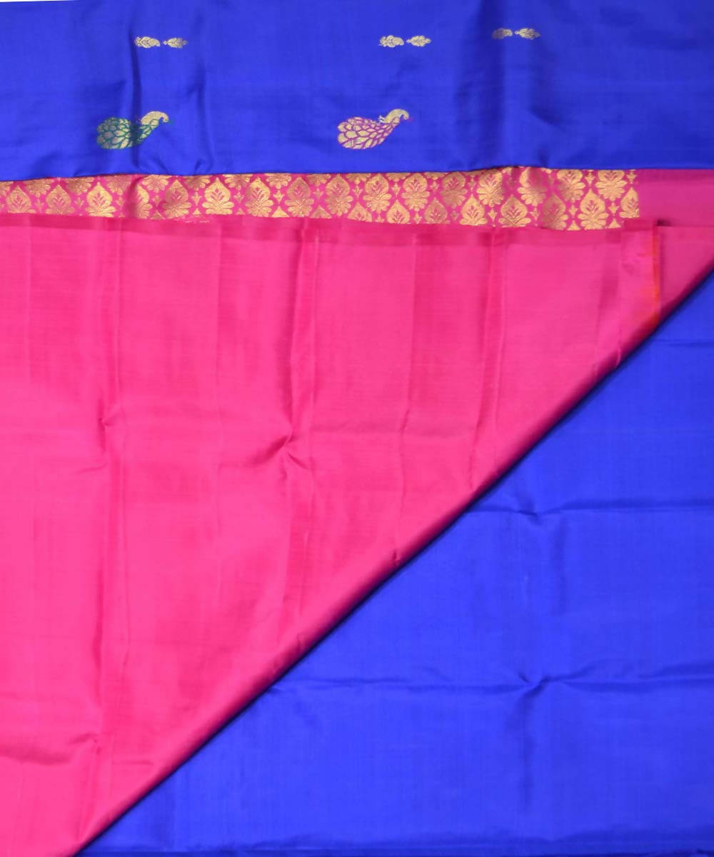 Royal Blue Pink Handloom Dharmavaram Silk Saree