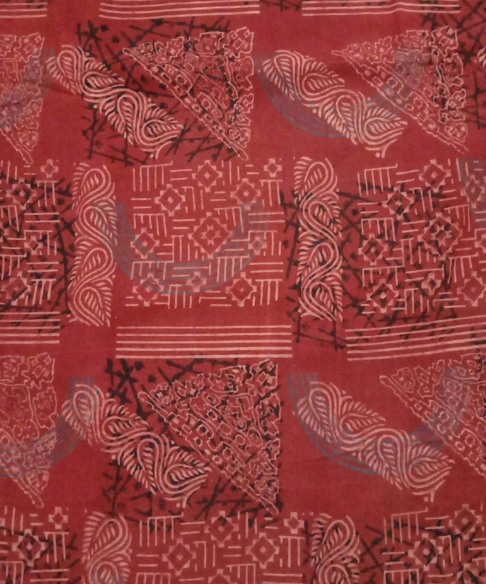 Red maroon natural dye ajrakh print handspun handloom cotton fabric