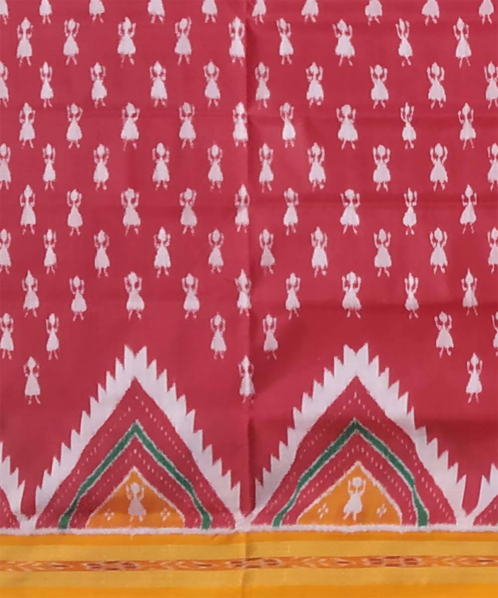 Amaranth red and mustard handwoven silk khandua saree