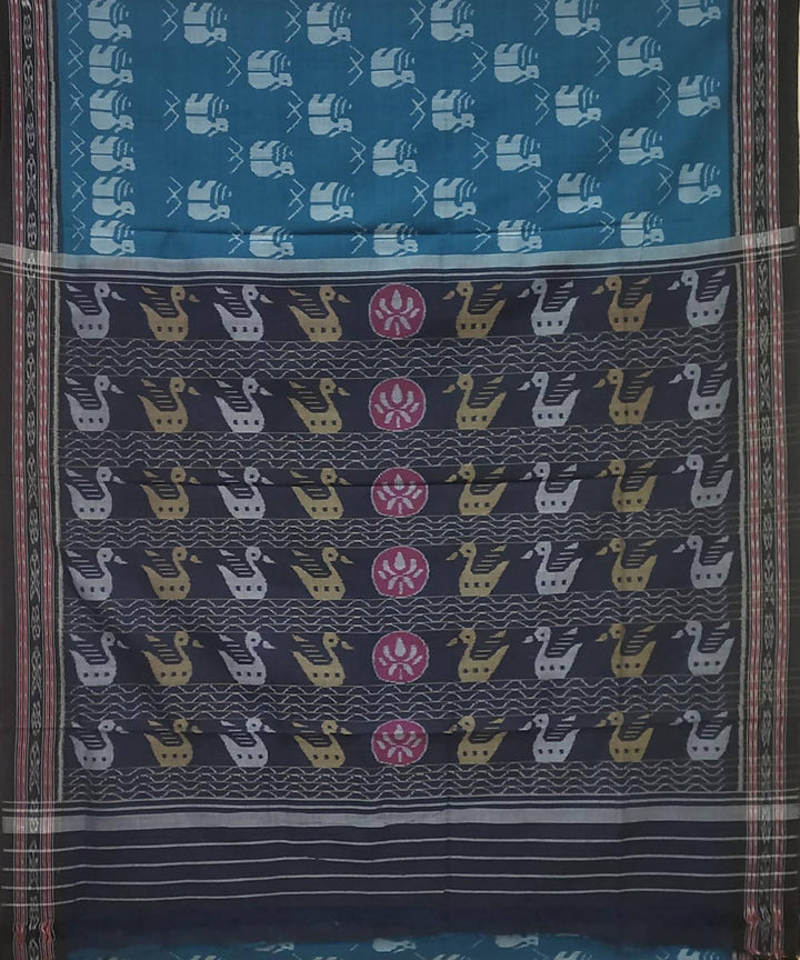 Blue black handwoven cotton ikat nuapatna saree