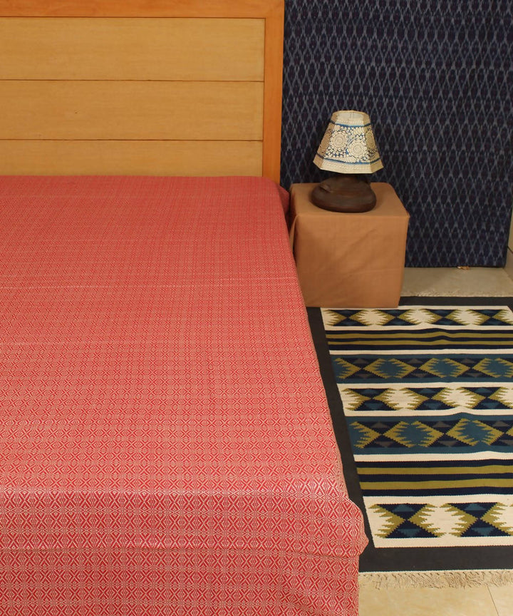 Red Floral Handwoven Cotton Bed Cover