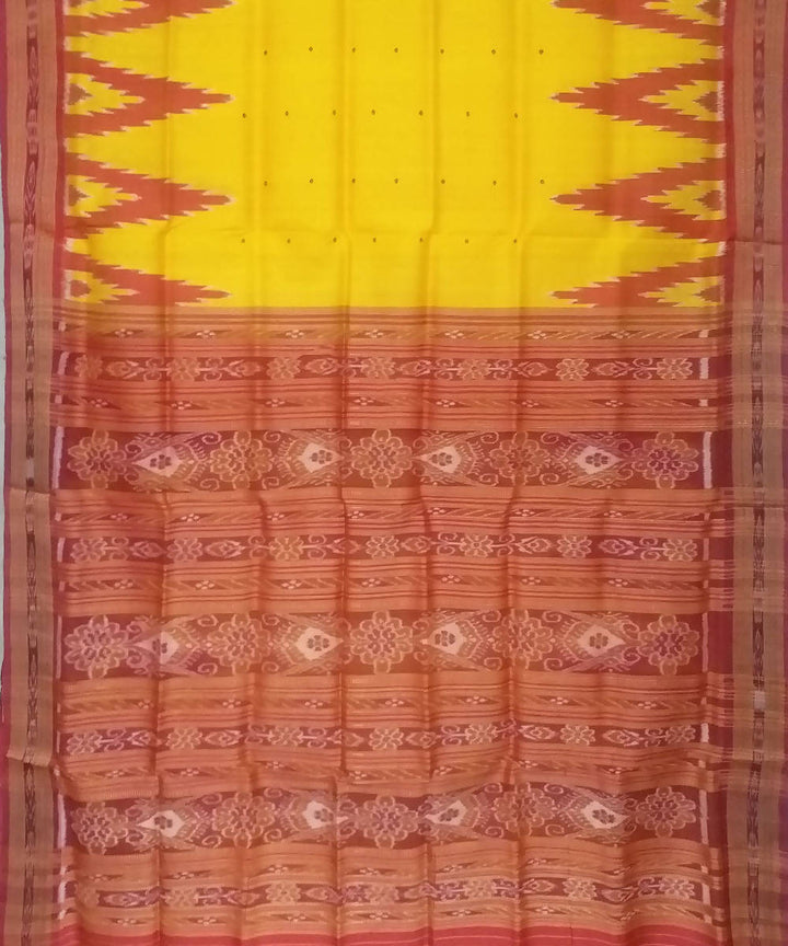 Yellow maroon handwoven silk khandua saree