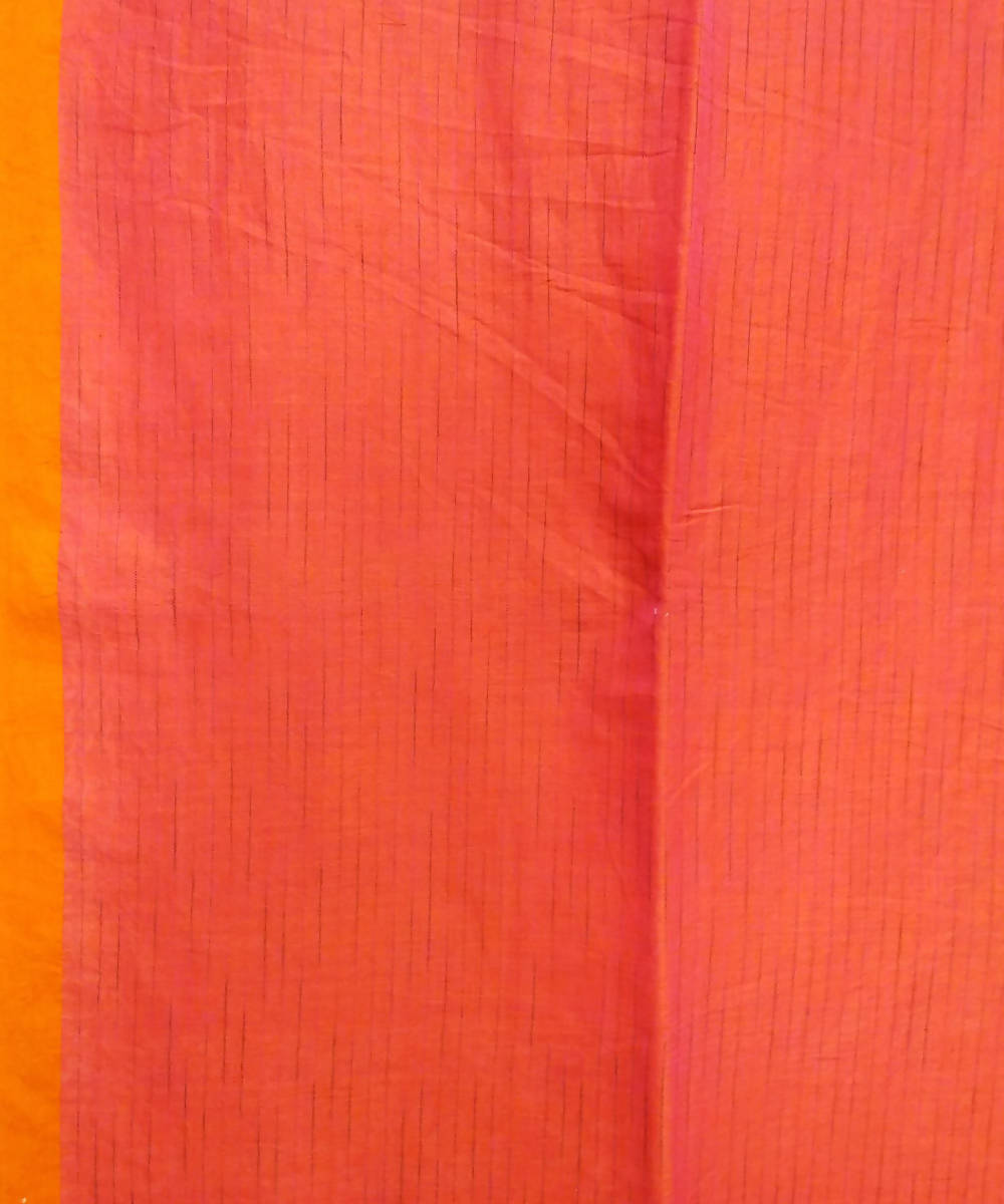 Pink Orange Handwoven Mulmul Cotton Saree