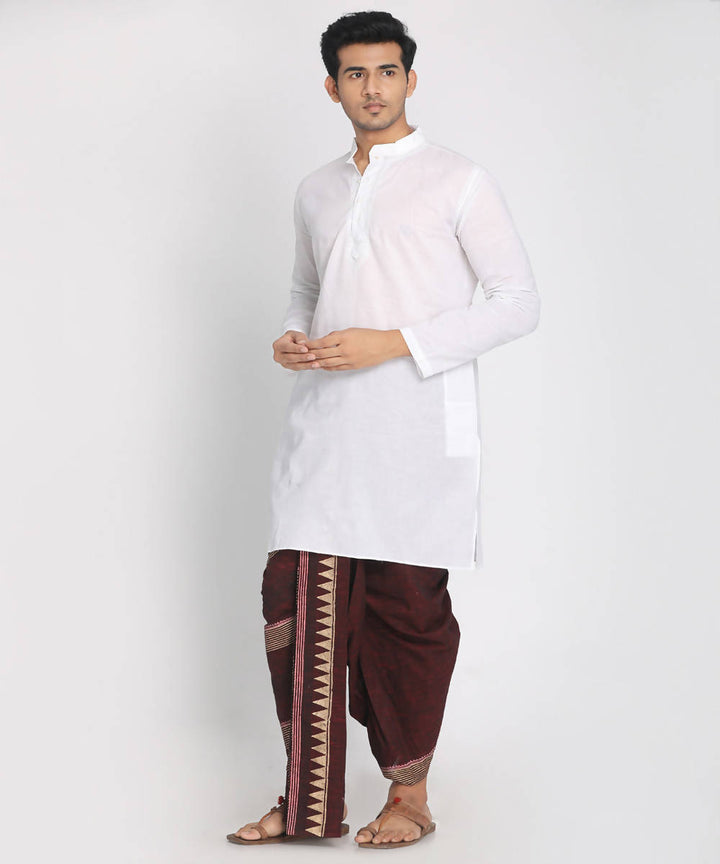Maroon cotton handblock printed ready to wear stitched dhoti