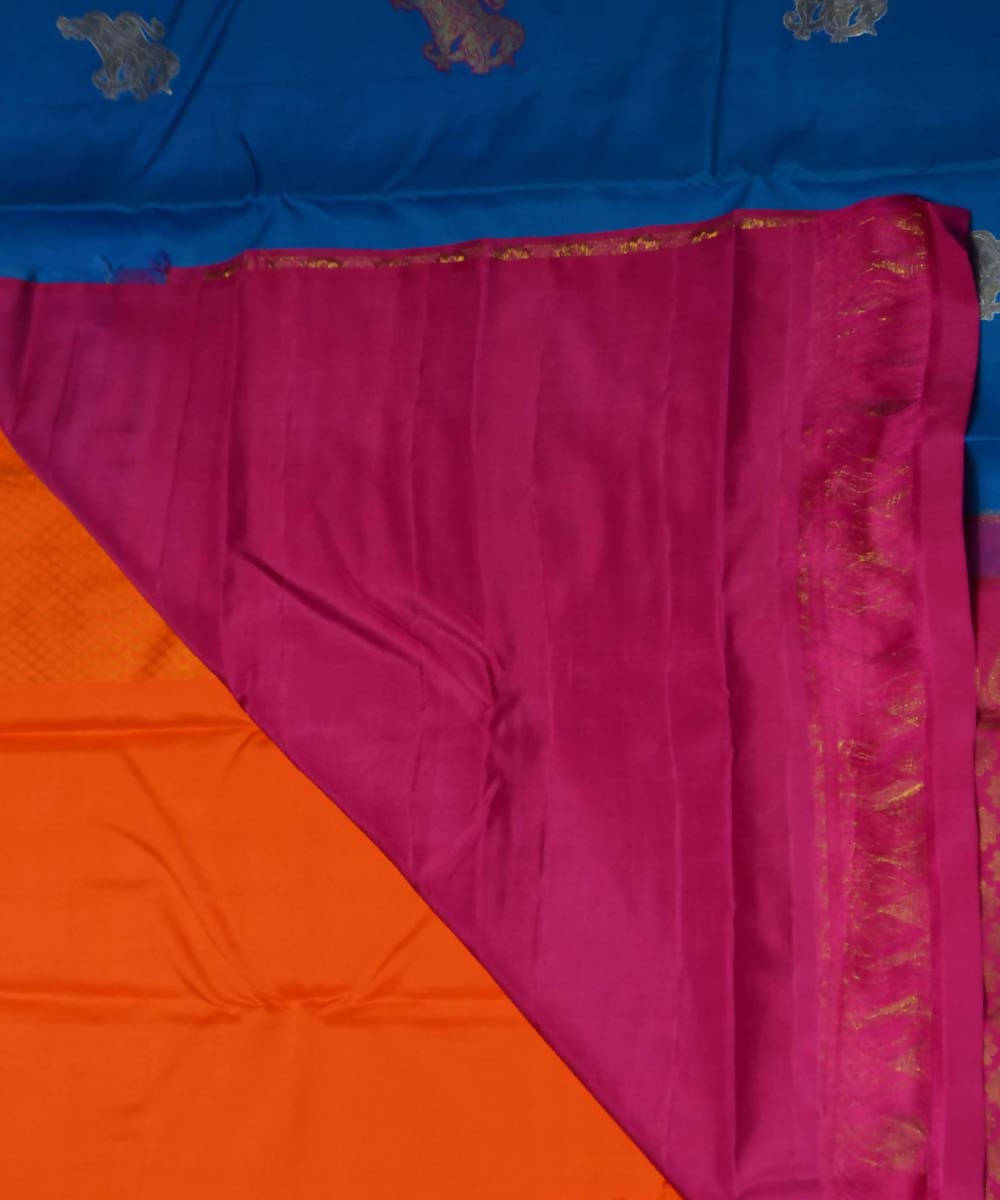 Royal Blue Pink Handwoven Dharmavaram Silk Saree