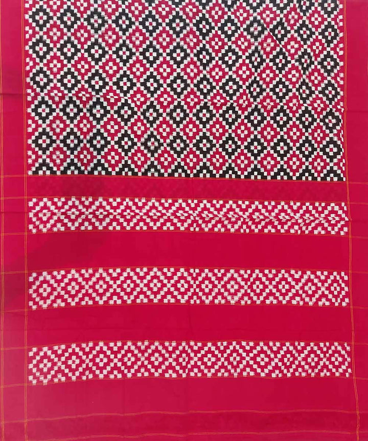 Red with black handloom cotton double ikat pochampally saree