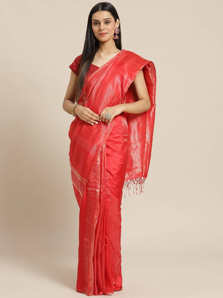 Biswa bangla handwoven red zari silk saree