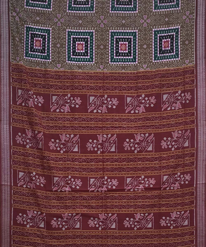 Brown handwoven cotton ikat sambalpuri saree