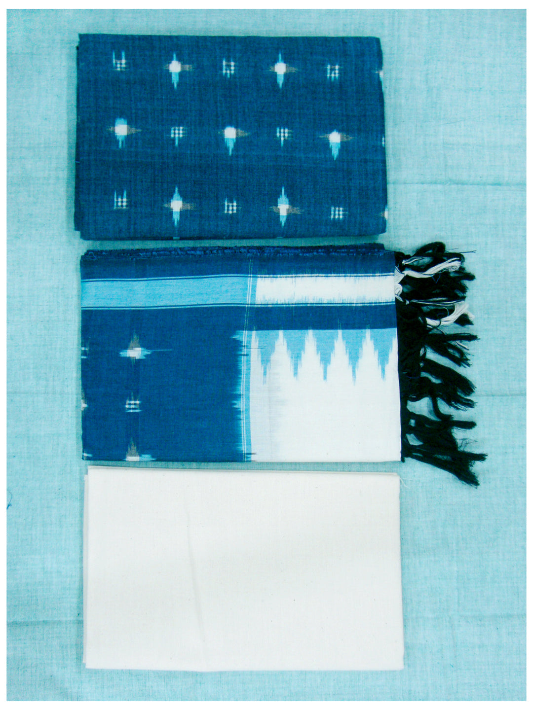 Ikkat Cotton Punjabi Suits Cyan and Black Shade