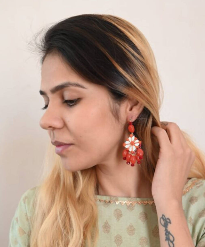 Orange handmade ruby stone and mirror earring