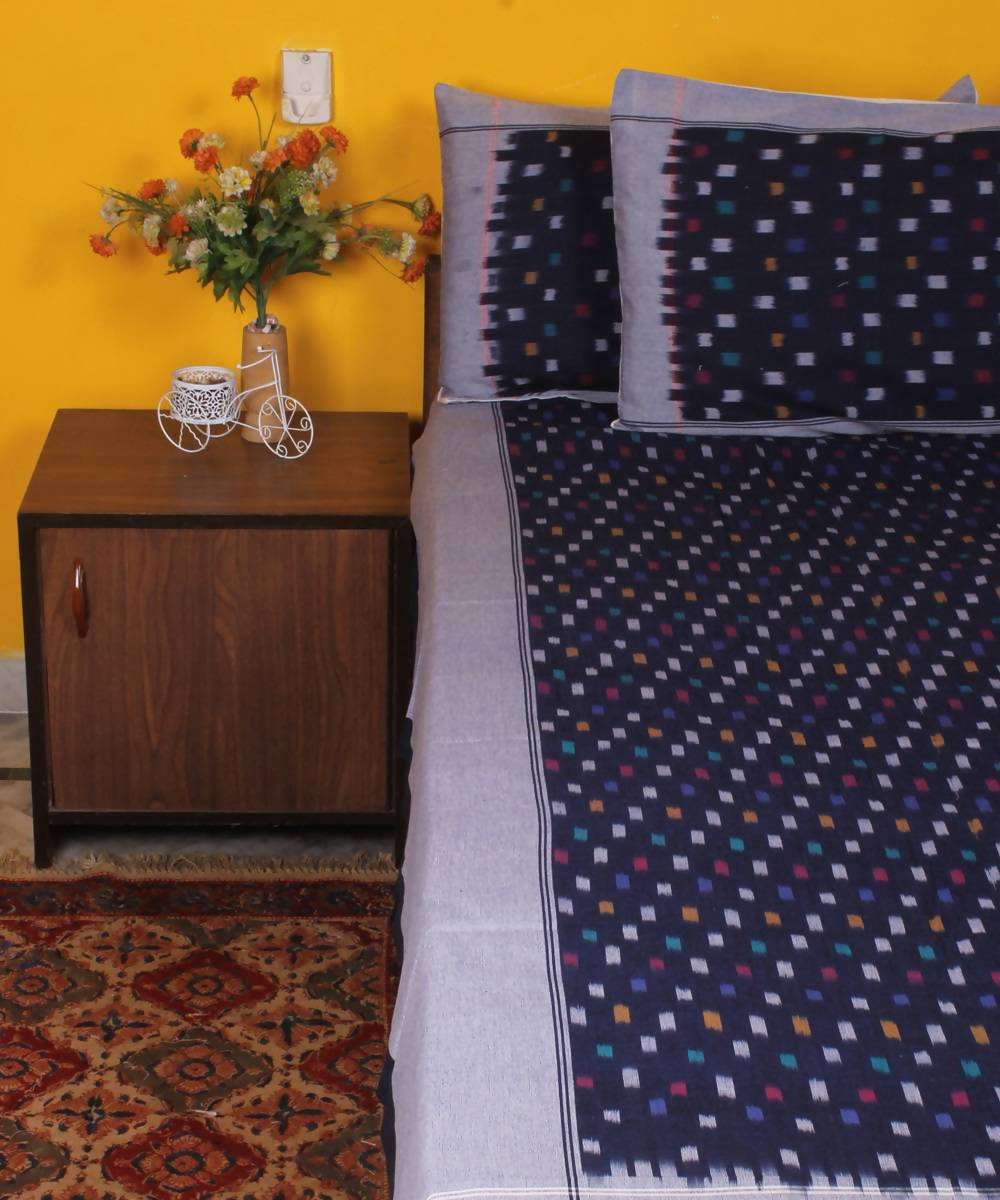 Black Handloom Ikkat Cotton Bedsheet