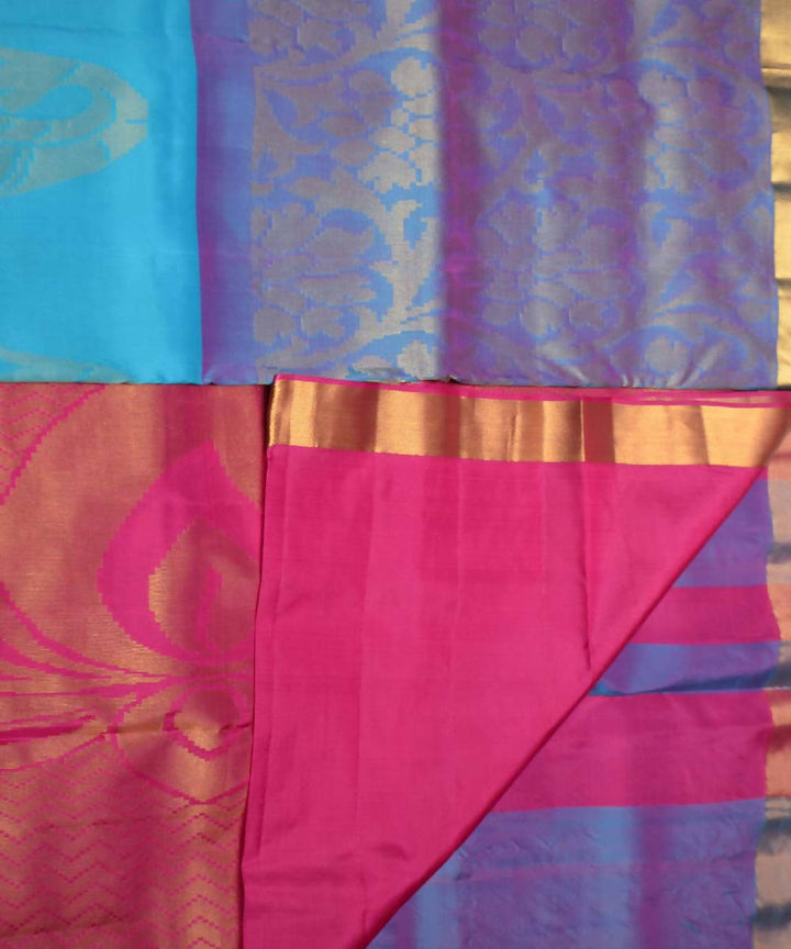 Blue, Purple and Pink Handloom Soft Silk Saree