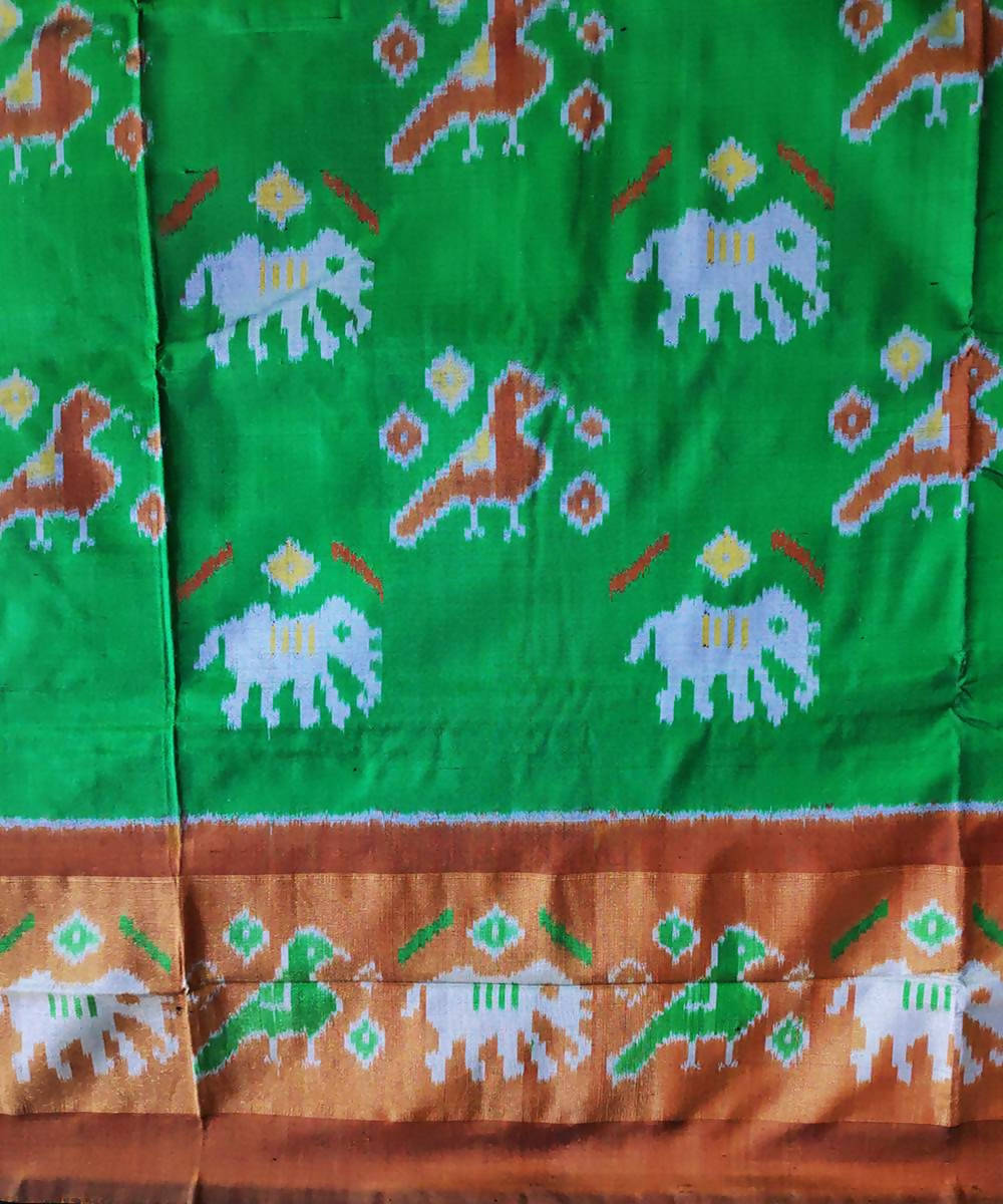 Green and brown handloom ikat silk pochampally saree