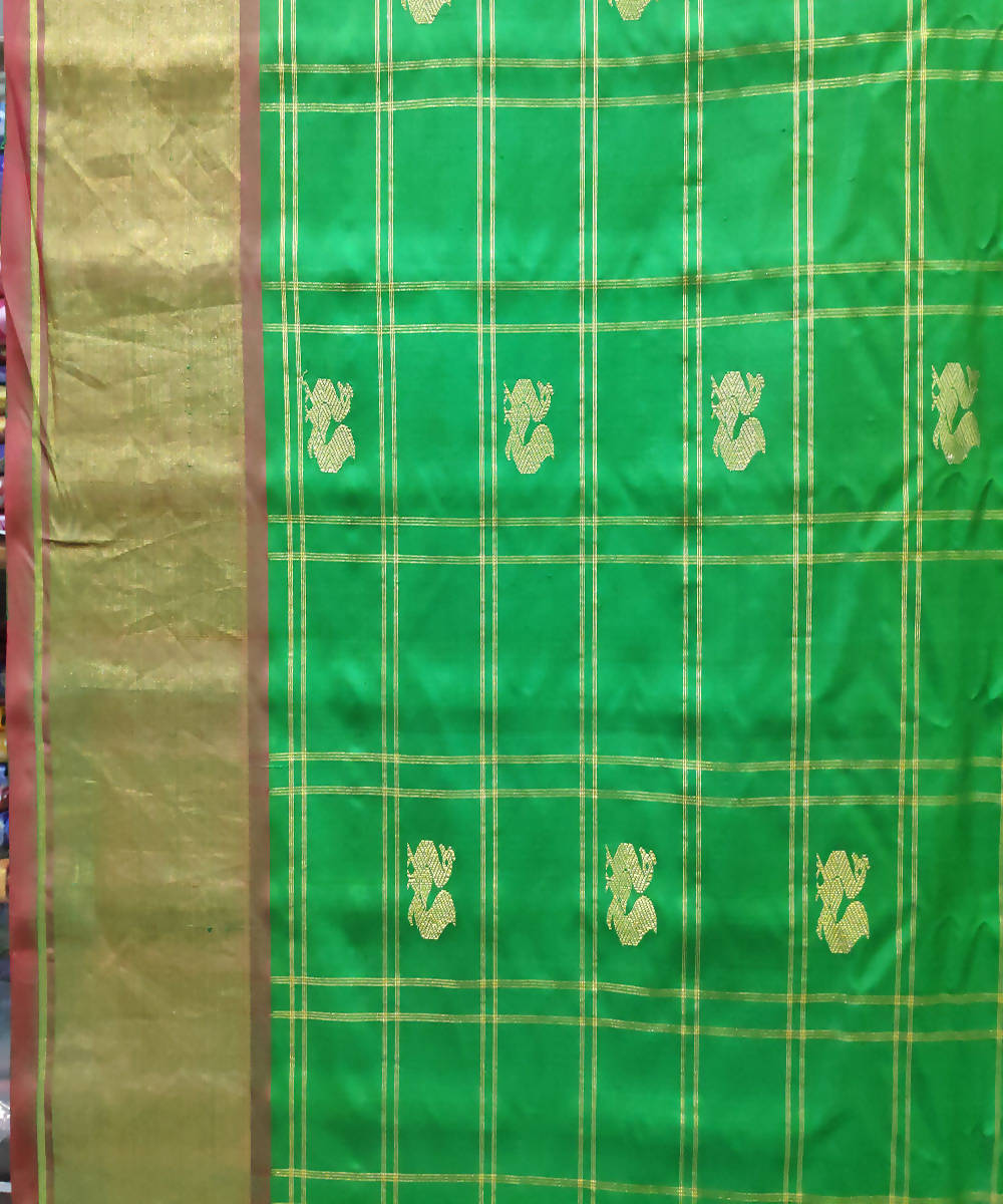 green checks Handwoven Gadwal Butta Work Silk Saree