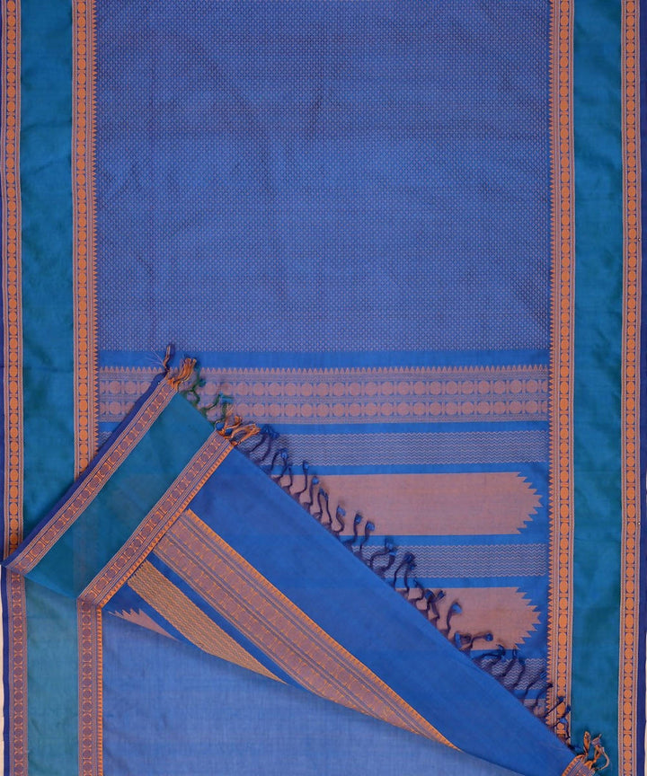 Royal blue kanchi silkcotton saree with plus butta rudraksha border