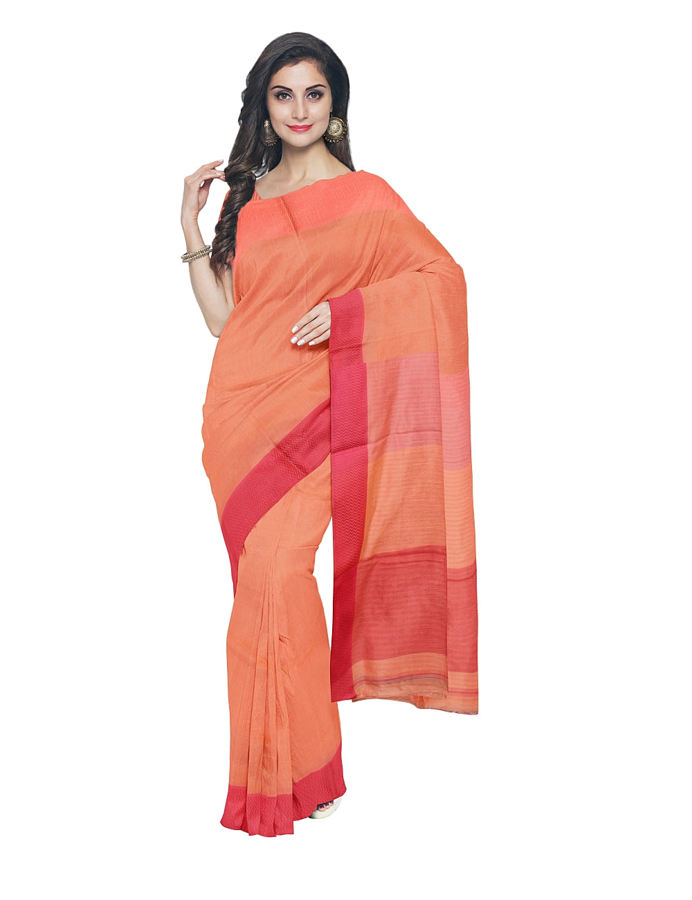 Light Orange Maheshwari Handwoven Sico Saree