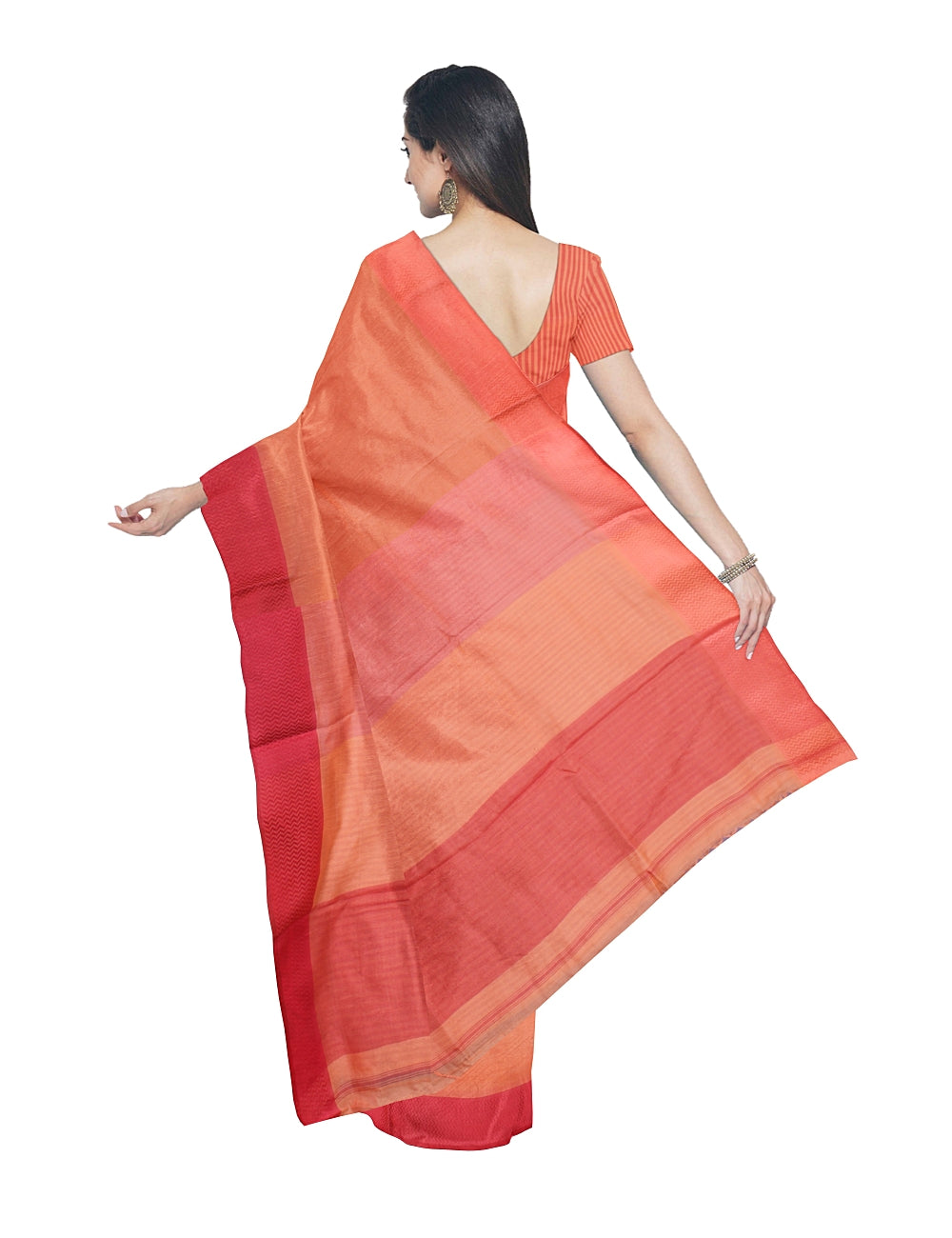 Light Orange Maheshwari Handwoven Sico Saree
