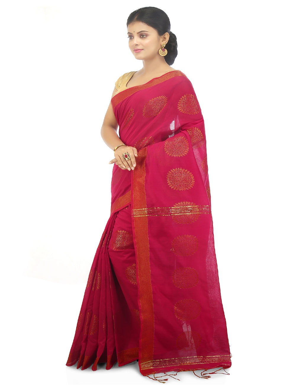 Pink handloom art silk and cotton bengal saree