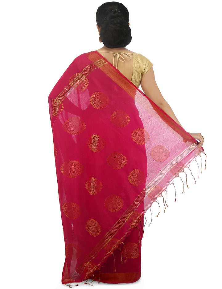 Pink handloom art silk and cotton bengal saree