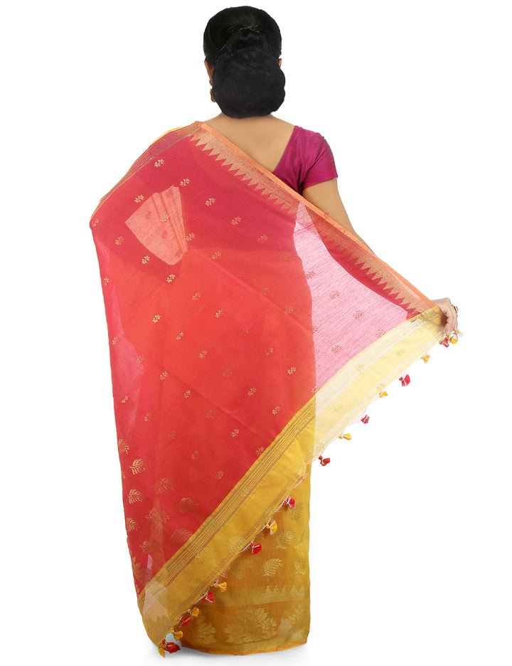 Yellow handloom art silk and cotton bengal saree