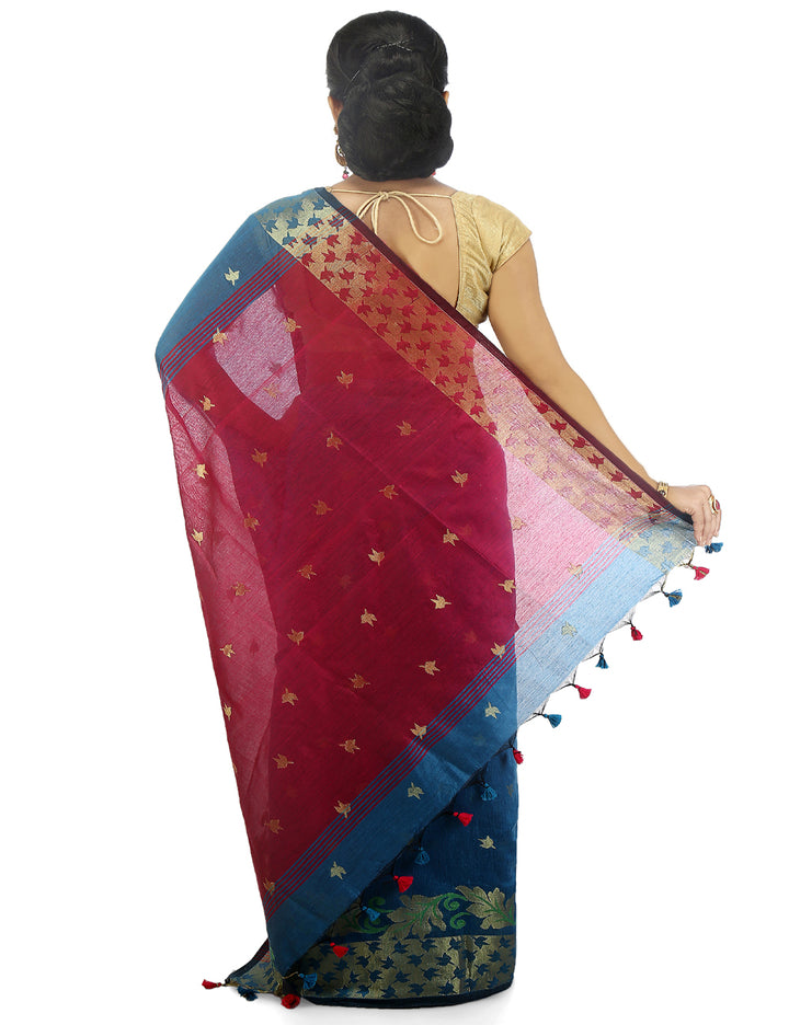 Blue handloom art silk and cotton bengal saree