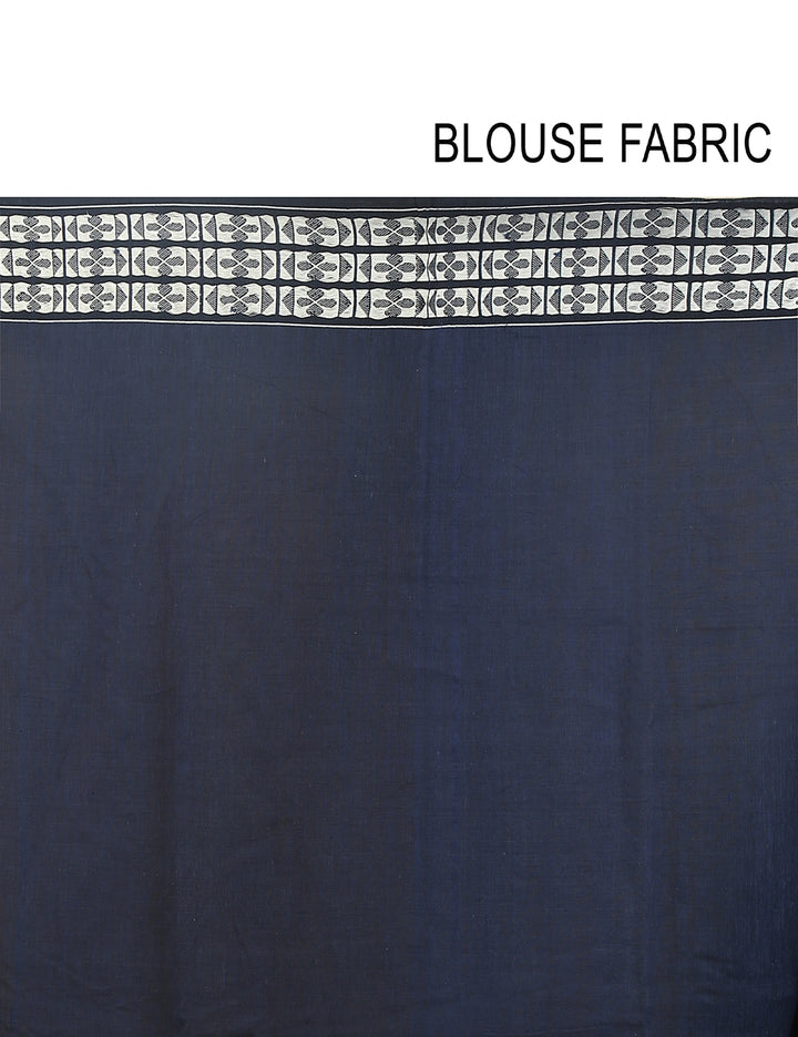 Dark blue handwoven cotton bengal saree